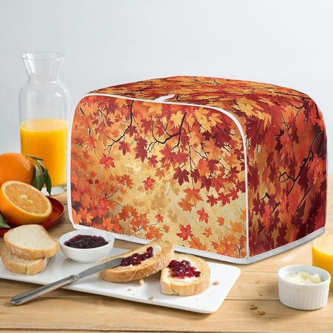 Fall Maple Leaves Print 2 Slice Bread Toaster Cover Bakeware Protector Kitchen Accessories Appliance Dust Cover for Thanksgiving, Kitchen Decor Toaster Oven Covers