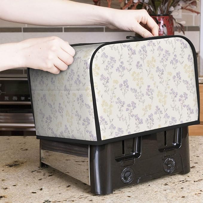 4 Slice Toaster Cover Pastel Flower Pattern Dust Proof Washable Kitchen Appliance Cover with Pocket, Oxford Fabric Countertop Toaster Protector for Standard Toasters Small Appliances