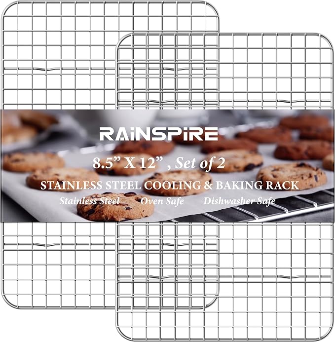 Cooling Rack Stainless Steel, Heavy Duty Cooling Racks for Cooking and Baking, Oven Safe Wire Rack for Cooking, Baking Rack for Oven Cooking Fits Quarter Sheet Pan, 8.5" x 12", 2-Pack