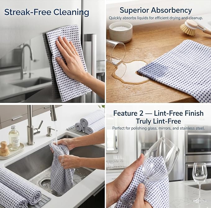 Urban Villa Kitchen Towels Cotton Dish Towels 20”x30” (Set of 6) Iblue White