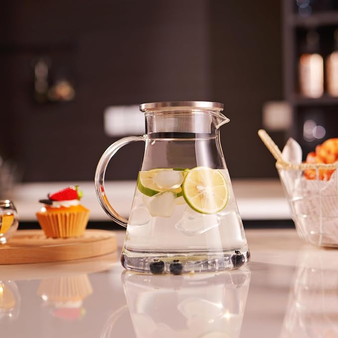 CNGLASS 40oz/1200ml Glass Teapot Stovetop Safe,One-Touch Clear Tea Kettle,Blooming and Loose Leaf Tea Maker