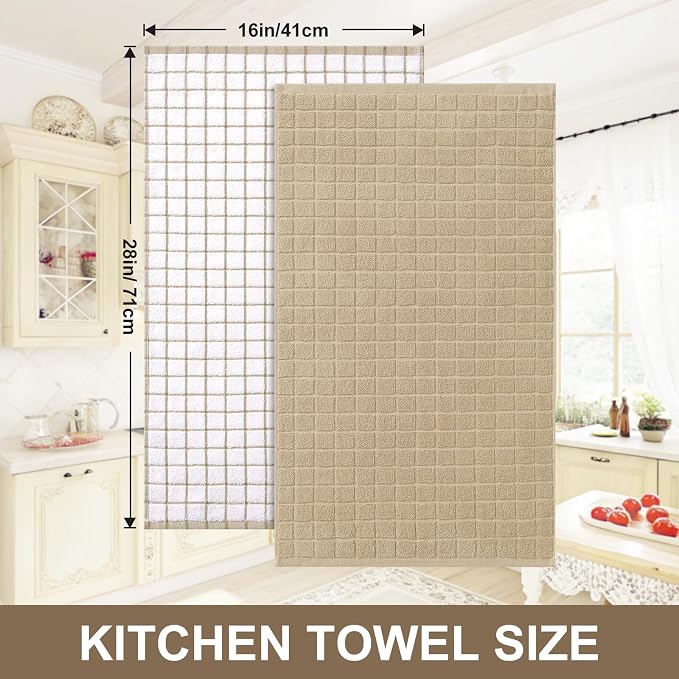 Homaxy Large Premium Cotton Kitchen Towels 16"x 28", 6 Pack, Tan | Natural Ring Spun 390 GSM Dish Towels, Super Absorbent Terry Kitchen Hand Towels, Soft Tea Towels with Hanging Loop