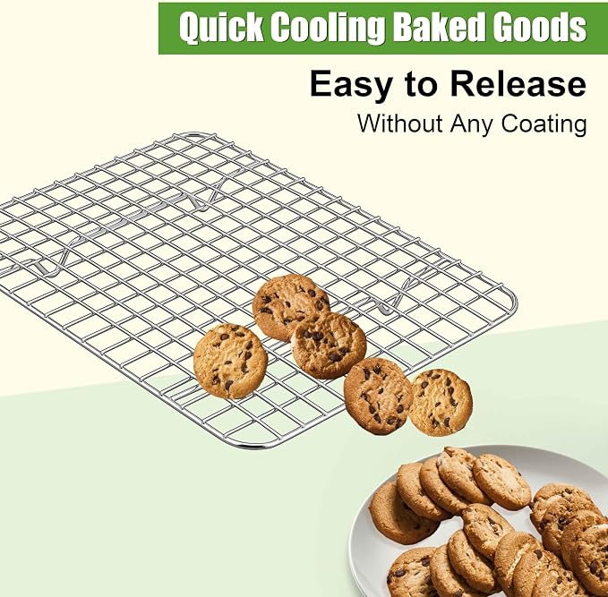 Homikit 12x9 Inch Stainless Steel Cooling Rack Set for Quarter Sheet Pan | 2 Pack Small Baking Racks for Cookie Bread Pizza, Toaster Oven Bacon Racks, Metal Grilling Grids, Rust Free, Dishwasher Safe