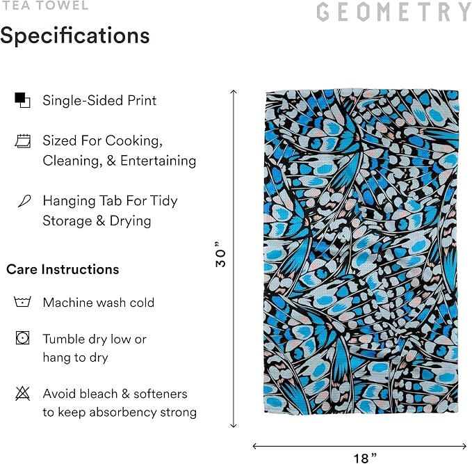 GEOMETRY Spring Kitchen Towels - Quick Dry Microfiber Cloth Spring & Summer Dish Towels for Kitchen Drying - Premium Quick Dry Towel - Blue Garden Wings, 18" x 30" - 1-Pack