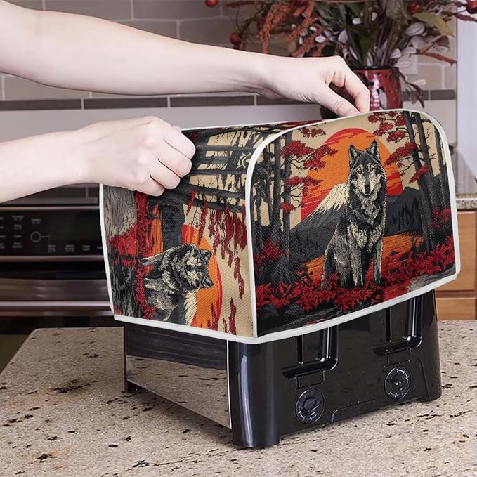 Wolf Print 4 Slice Toaster Cover Anti Fingerprint Toaster Oven Dust Cover Washable Small Kitchen Appliance Dust Covers, Kitchen Decorations