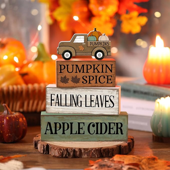 Lineshading 4 Pcs Fall Table Decoration for Home Fall Truck Decor | Rustic Pumpkin Truck Topper, Pumpkin Spice Falling Leaves Apple Cider Theme, Tabletop Shelf for Autumn Home Accent