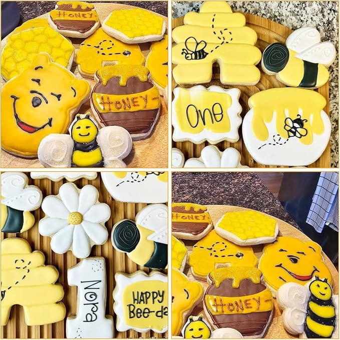 Bee Cookie Cutters Set, 6PCS Stainless Steel Honey Bear Molds | Beehive & Honey Jar Cookie Cutters Ideal for Cartoon Bear Party Baking Muffins Sandwiches Cake Fondant Birthday Decoration