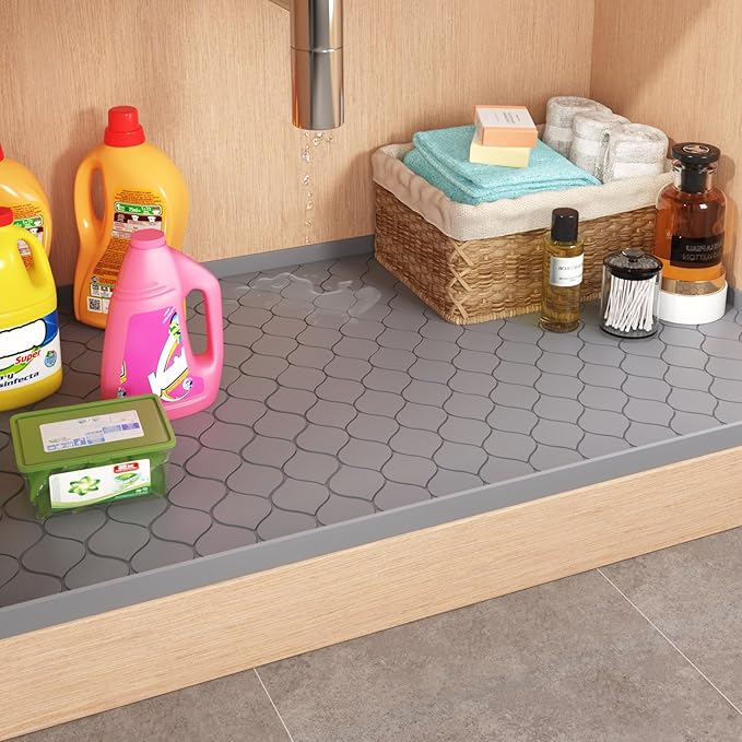 Winisok Waterproof Under Sink Mat 40" x 19", Silicone Mat, Dark Gray | Raised Edge Traps Spills & Leaks, Shelf Liner, Cabinet Protector, for Kitchen, Bathroom, Boots, Pets, Home Essentials