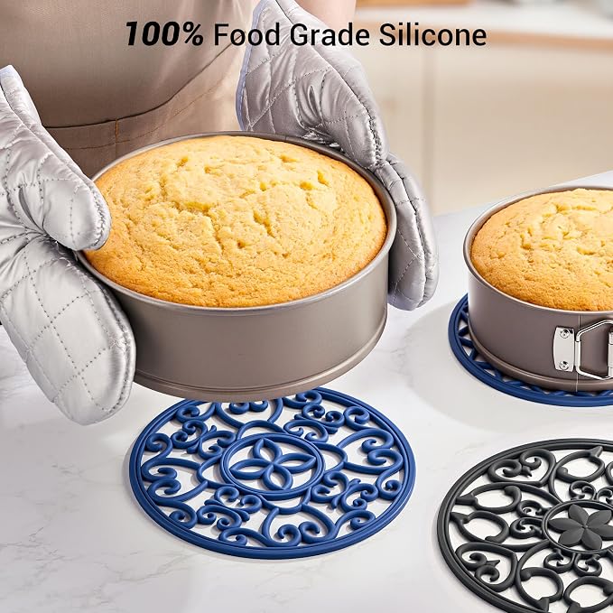 SMARTAKE 3 Set Silicone Trivet Mats for Hot Dishes Pots and Pans (Black) | Heat Resistant Pots and Pans Holders, Non-Slip Flexible Pads Coasters for Countertops Table, Modern Kitchen Decor Accessories