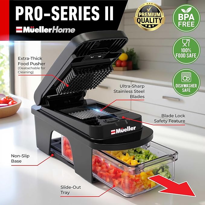 MUELLER HOME ULTIMATE 12 Blade Vegetable Chopper & Mandoline Slicer | Spiralizer, Dicer, Grater, Kitchen Essentials & Accessories, Black