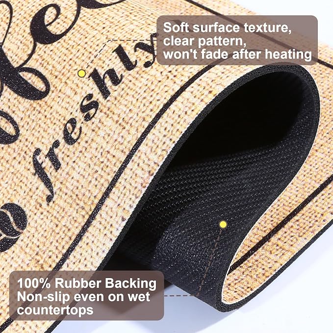 CooRug Fashion Coffee Mat, Dish Drying Mat 17" x 32" Beige | Hide Stain, Absorbent, Coffee Bar Accessories, Heat Resistant, Non-slip, Eco-friendly, Easy to Clean