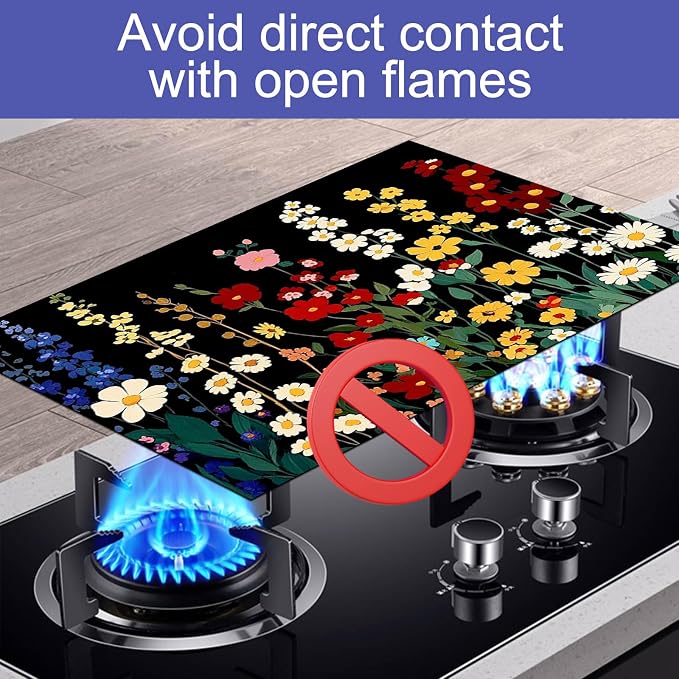 HOMETITUTE Wildflower Stove Top Cover 28x20 Colorful Garden Diatomite Mat