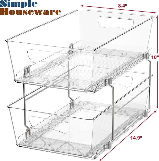 Simple Houseware 2 Tier Basket Drawer Cabinet Pull-Out Organizer, Clear