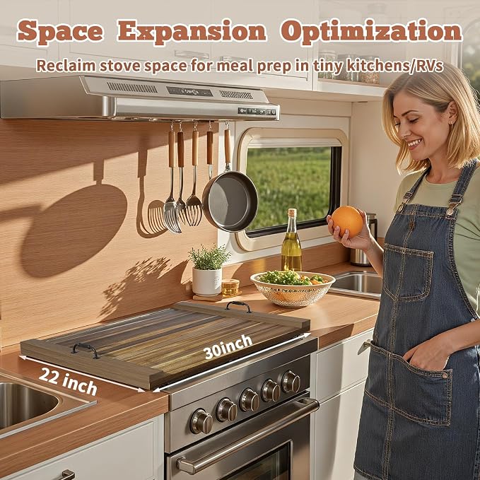 Gas Stove Top Cover: Acacia 30 * 22 Inches Electric Stovetop Covers, Noodle Board with Handles, Wood RV Cutting Board for Kitchen Counter