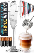 Zulay Kitchen Powerful Milk Frother Wand With Duracell Batteries - Ultra Fast Handheld Drink Mixer - Electric Whisk Foam Maker for Coffee, Lattes, Cappuccino & Matcha - Triple Whisk - Onyx Marble