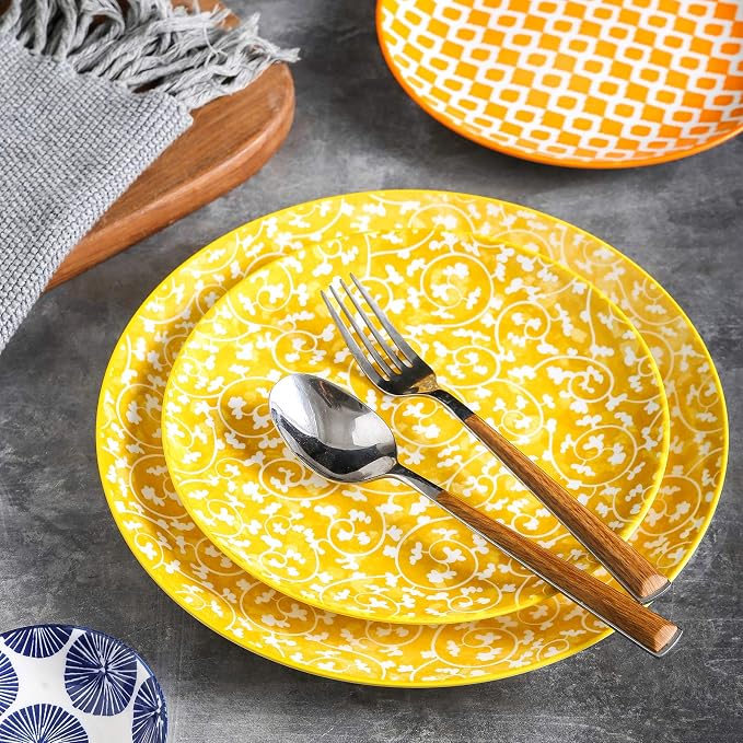 Selamica 8 inch Porcelain Dinner Plates, Large Size Serving Plate for Salad, Pancakes, Steak, Set of 6, Assorted Colors