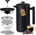 Utopia Kitchen 304 Grade Stainless Steel French Press 12 Oz, Black | Double Wall Insulated Coffee Press with 4-Level Filtration System, Include 2 Extra Filters, Rust-Free, Dishwasher Safe