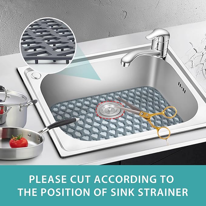 Silicone Kitchen Sink Protectors Mats - 12" 13" 14" 16" 18" 19" 21" 22" 24" 25" 26" 28" 30", Heat Resistant, Machine-wash (25”x15.7”)