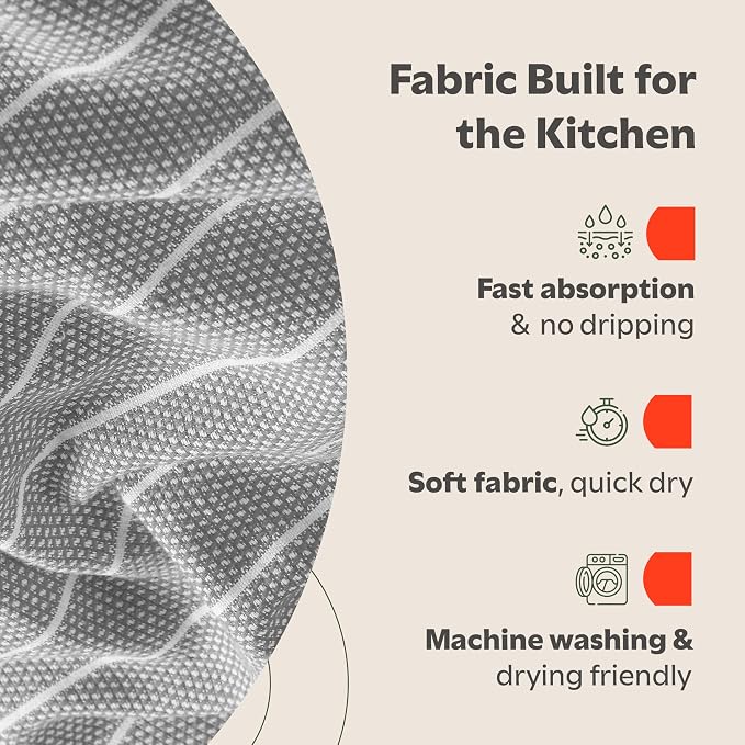 Zeppoli Classic Kitchen Towels - 6 Pack 100% Natural Cotton Towel Set, Reusable Wash Cloths, Absorbent Dish Towels, Machine Washable Hand Towels, Kitchen Essentials, 20” x 28” - Gray VAR