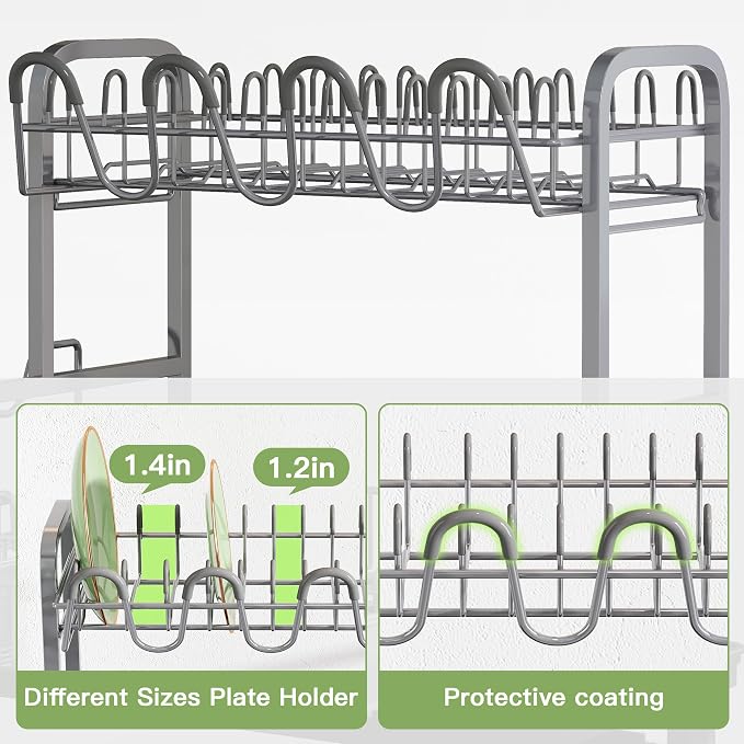2 Tier Dish Drying Rack and Drainboard Set for Kitchen Counter | Dish Drainer with Drainboard, Cups Holder for Small Kitchen, Space Saving, Rustproof, Auto Drain, Fits for 1-2 People