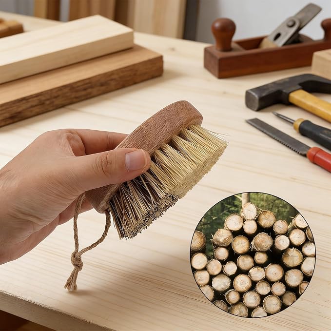 2pcs Vegetable Brush Scrubbers with Wood Handle, Dual Bristle Sisal & Palm Wooden Veggie Scrubbing Cleaner Brush for Vegetable Potatoes Carrots Mushroom Tomato Fruits Produce Cleaning Wash