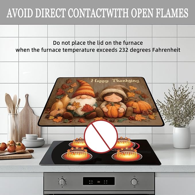Stove Top Cover for Electric Stove - Happy Thanksgiving Day - Heat Resistant Glass Cooktop Cover,Little Girl & Gnomes Glass Cooktop Protector, Multipurpose Stove Top Protector