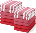 Homaxy Cotton 380 GSM Premium Kitchen Towels, 18"x 28", 12 Pack, Red | Soft and Absorbent Terry Dish Towels, Multipurpose Tea Towel Set with Hanging Loop, 3 Styles Kitchen Hand Towels