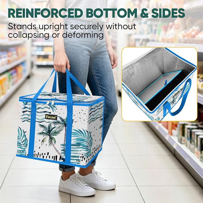 BALEINE 1PK Insulated Reusable Grocery Bag, Heavy Duty Shopping Tote | Foam & Foil Insulation, 9" Long Handles, Reinforced Bottom Keeps Upright, Fold Flat Storage, Water-Resistant Shopping Bag