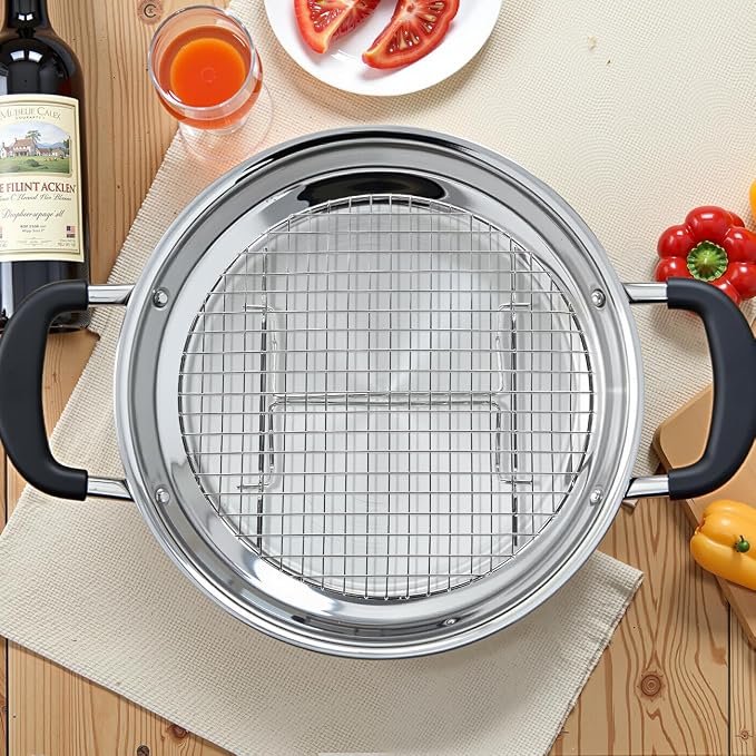 2 Pack Cooking Racks 10.5 inch Grids Steamer Baking Round Cooling Racks with Folding Feet Dehydrator Trays Stackable Barbecue Carbon Grates for Air Fryer