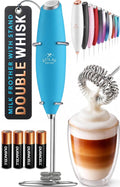 Zulay Kitchen Powerful Milk Frother Wand With Duracell Batteries - Ultra Fast Handheld Drink Mixer - Electric Whisk Foam Maker for Coffee, Lattes, Cappuccino & Matcha - Double Whisk - Teal