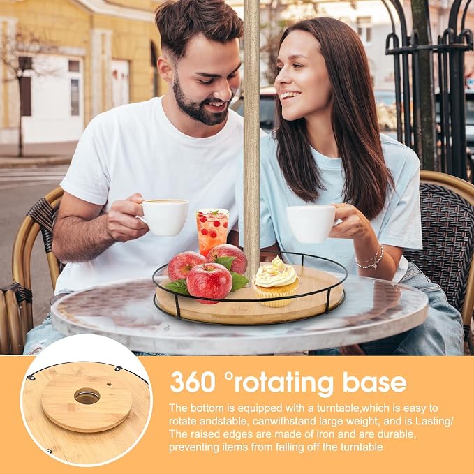 12" Lazy Susan with Umbrella Hole for Outdoor Patio Table - 360° Rotation Iron Turntable Organizer for Beach Umbrellas Patio Garden Swimming Pool