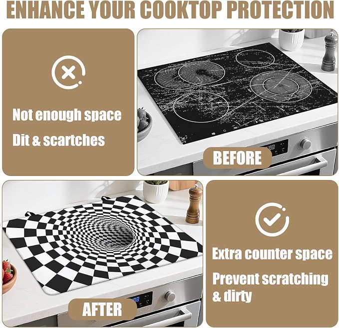 3D Trap Optical Illusion Stove Top Covers for Electric Stove,Vortex Illusion Electric Gas Stove Pad Heat Resistant Range Cooktop Protector for Home Decor Kitchen 28"x20"