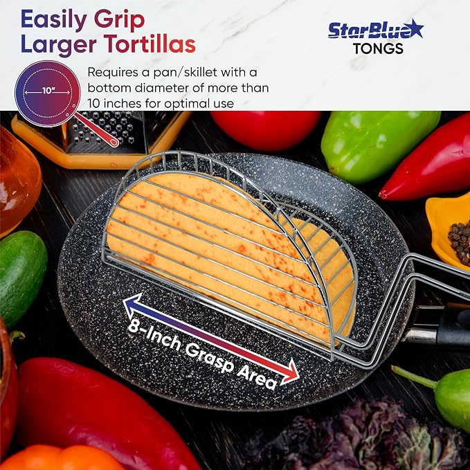 Taco Shell Tongs for Frying by StarBlue - 8 Inch 2 Units Easy-Grip Tool for Making Crispy Taco Shells - Heat-Resistant and Dishwasher Safe
