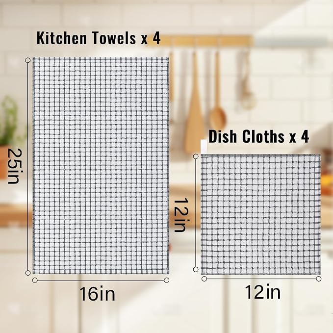 Homaxy Kitchen Towels and Dishcloths Set, Set of 12, Grey | Cotton Terry Kitchen Dish Towels, Super Soft and Absorbent Dish Cloths, 16 x 25 and 12 x 12 Inches