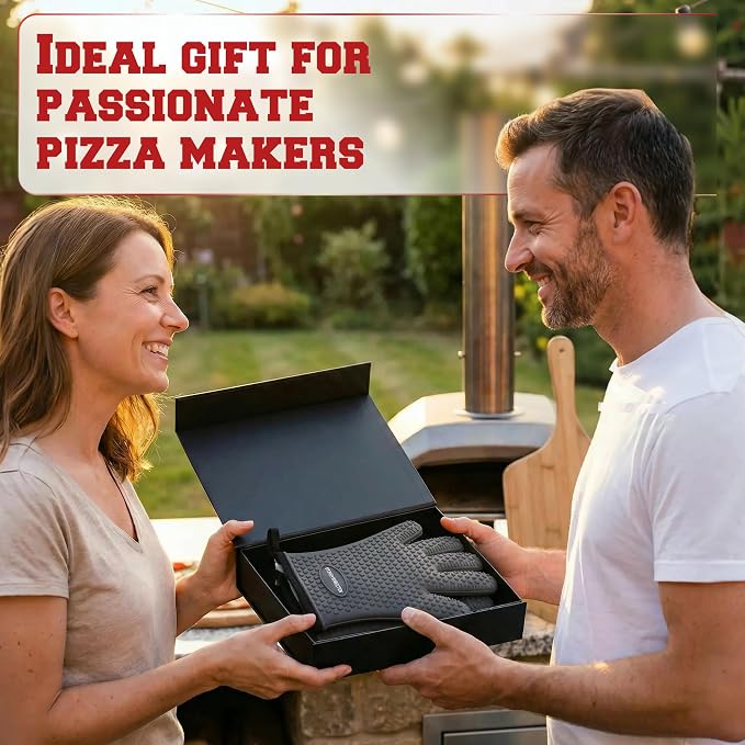 KITCHEN PERFECTION XL Silicone Pizza Oven Gloves Heat Resistant Oven Mitts | Waterproof, 5-Finger Design For A Better Grip, for Outdoor & Indoor Pizza Ovens, Compatible with Ooni, Ninja, Gozney & More