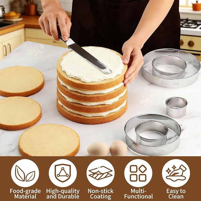 9Pcs Round Cookie Cutter Set - Stainless Steel Biscuit Cutters(2,3,3.5,4,5,6Inch) with 3 Firm Plastic Dough Scrapers – Large Circle Cookie Cutter for Baking Pastry, Donuts, Fondant & Brownies