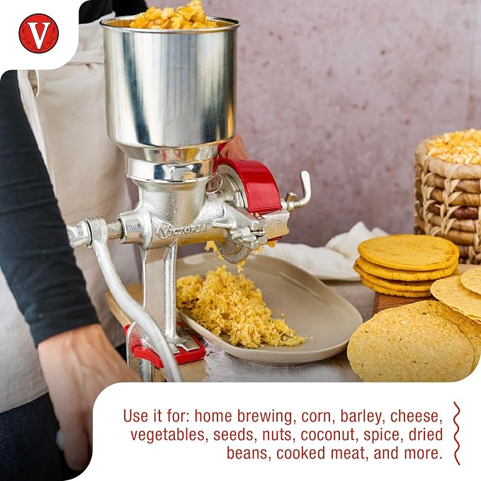 Victoria Manual Cast Iron Grain Mill with High Hopper, Premium Corn-Grinding Mill and Grain Grinder, Made in Colombia | Premium Corn-Grinding Mill and Grain Grinder, Made in Colombia