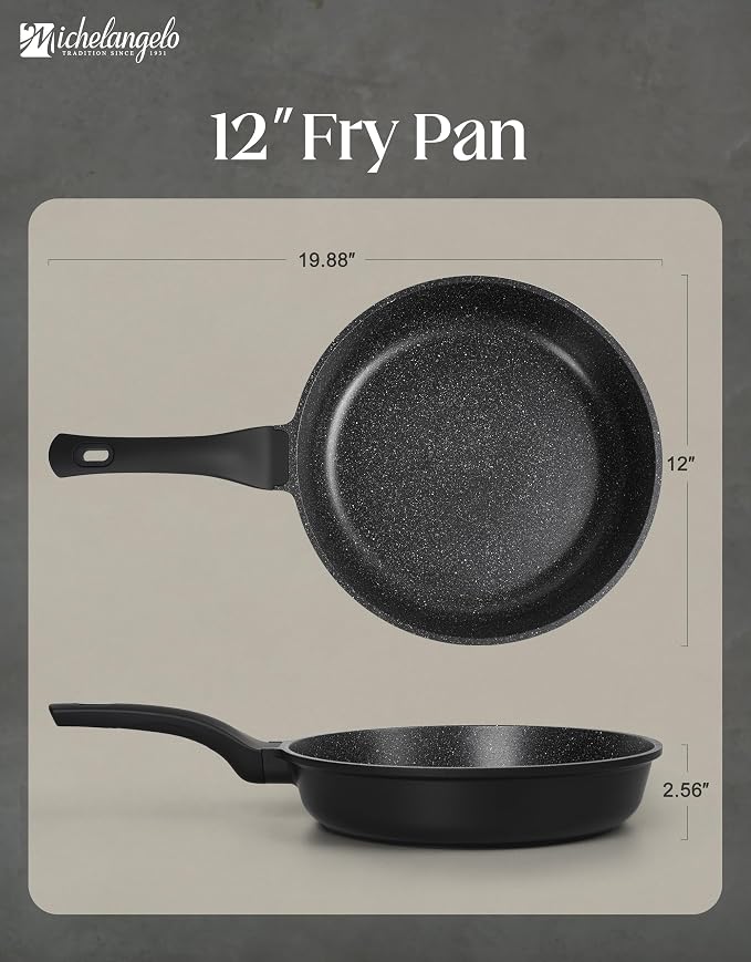 MICHELANGELO Frying Pans Nonstick - Large Non Stick Frying Pan 12 Inch | Ease of Cleaning, All Stovetops Compatible, Built to Last, Stay-Cool Handle
