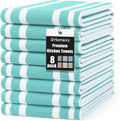 Homaxy Premium Cotton Stripe Kitchen Towels 8 Pack, 18"x 28", Teal | Large 380 GSM Kitchen Hand Towels, Soft Terry Dish Towels, Highly Absorbent Tea Towel Set with Hanging Loop