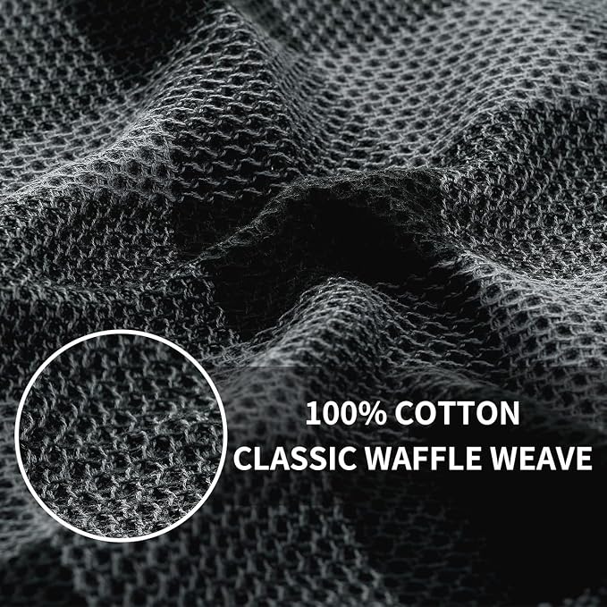Homaxy Kitchen Towels and Dishcloths Set, Set of 8, Black & Grey | Bulk Cotton Waffle Weave Check Plaid Kitchen Towels, Super Soft and Absorbent Dish Cloths, 12 x 12 and 20 x 28 Inches