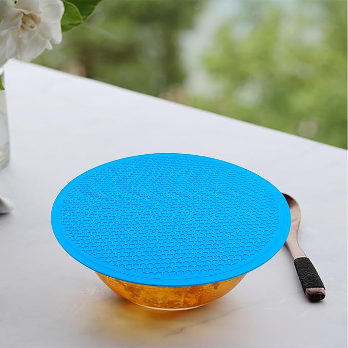 8 10 12 Inch Microwave mat, Trivet, Multi-Purpose Hot Pad,Pot Holder,Baking,Drying, Silicone mats for Microwave,Dishwasher Safe - Splatter Guard, Set of 3,Grey,Blue