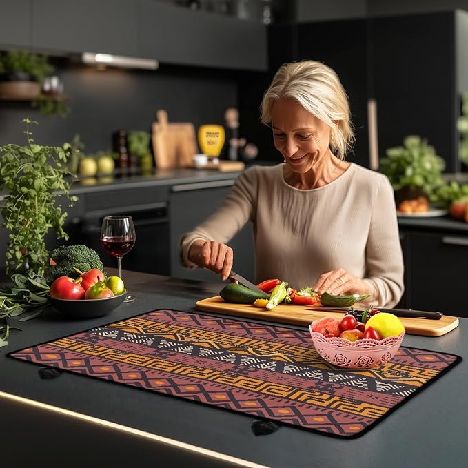 African Tribal Stove Top Covers for Electric Stove | Mud Cloth Pattern, Geometric Ethnic, Glass Top Gas Stove Pad, Heat Resistant, Range Cooktop Mat for Kitchen, 28"x20"