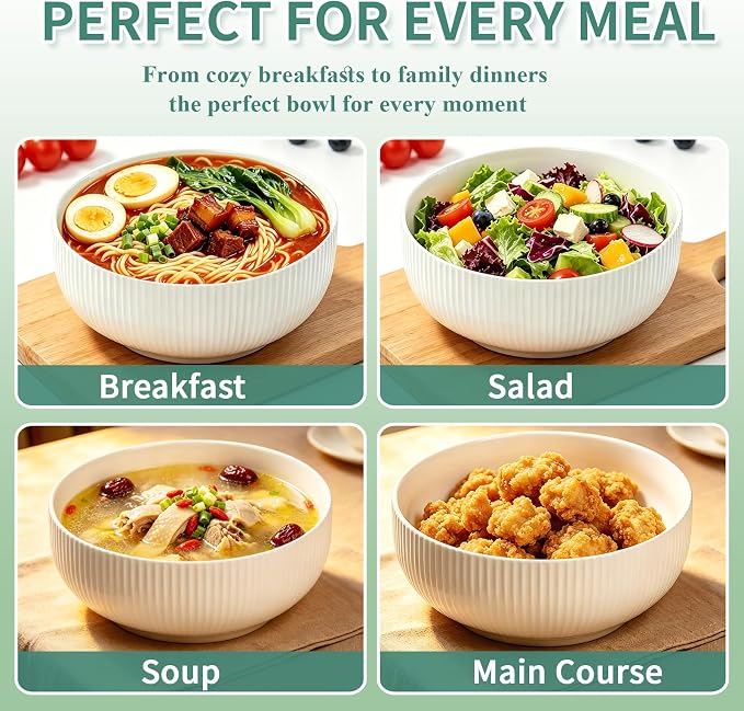 DANALLAN Salad Bowl, 2Pcs Mixing Bowls Set 8 inch 60 oz Large Ceramic Pasta Serving Soup Ramen Bowl for Kitchen Dishwasher and Microwave Safe