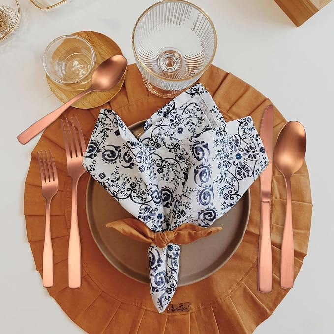 Rose Gold Silverware Matte Stainless Steel Flatware Utensils Set Service for 6 Modern Cutlery Eating Utensils include Forks Spoons Knives for Kitchen Home Restuarant