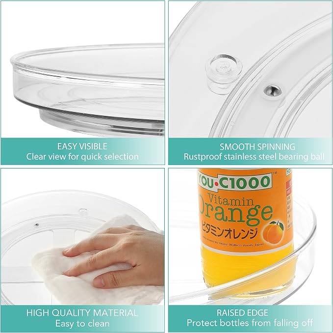 URALFA 3 Tier Lazy Susan Organizer, 9 Inch Clear Rotating Makeup Organizer | Acrylic 360 Rotating Tray, Plastic Spinning Organizer, Multi-layer Shelf for Bathroom, Pantry, Countertop, Kitchen, Cupboard