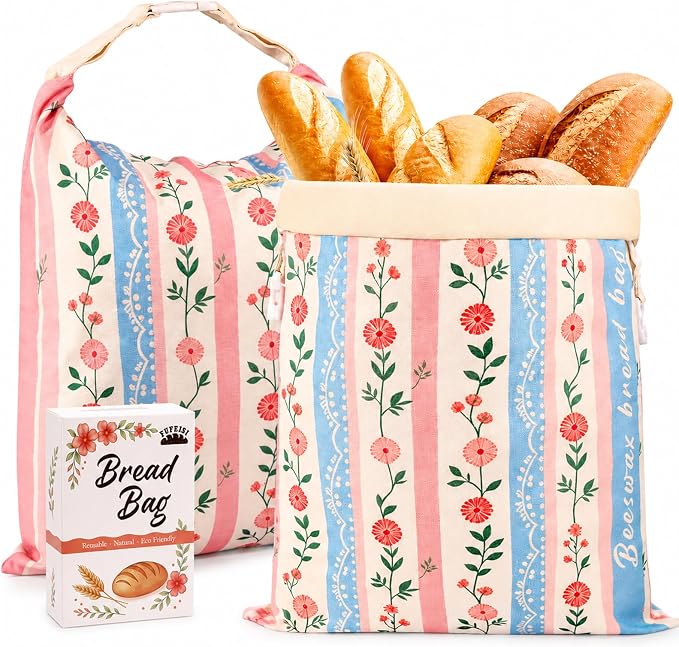 2 Pack Beeswax Bread Bags for Homemade Bread, Sourdough Storage XL 17"x13" | Reusable Bees Wax Bread Bag & Keeper, Natural Canvas with Premium Box for Home Baking, Freezer Storage & Outdoor Use