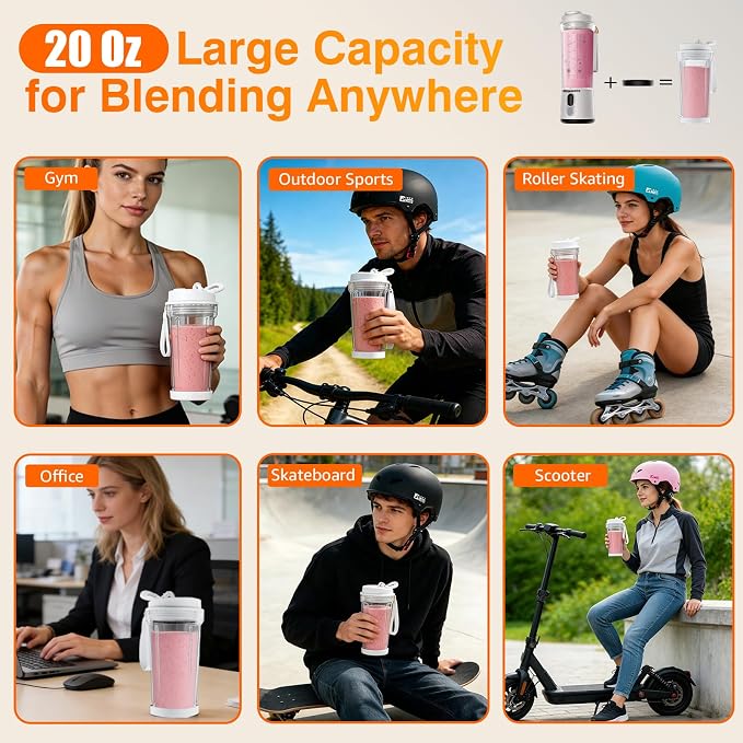 Personal Size Portable Blender Make Smoothies - 20oz Powerful Mini Blender | Small Blender with Large Capacity BPA-Free Juice Cup, Leak-proof Travel Lid, Freshly Squeezed in Gym/Picnic/Office/Home