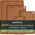 Keechee Carbonized Bamboo Cutting Board Set of 4, Kitchen Prep Boards | Non Toxic, Resisted-Cracking&Curling, Deep Juice Groove, Side Handles,Cross-Laminated Structure, Knife-Friendly