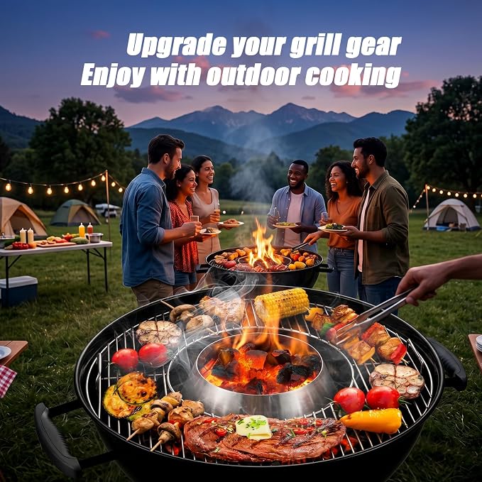 QuliMetal Stainless Steel BBQ Whirlpool for Weber Kettle 22 26.75 Inches | WSM, Big Green Egg, Kamado Joe, Weber Smokey Mountain Charcoal Briquet Holders, Kettle Charcoal Grill Accessories