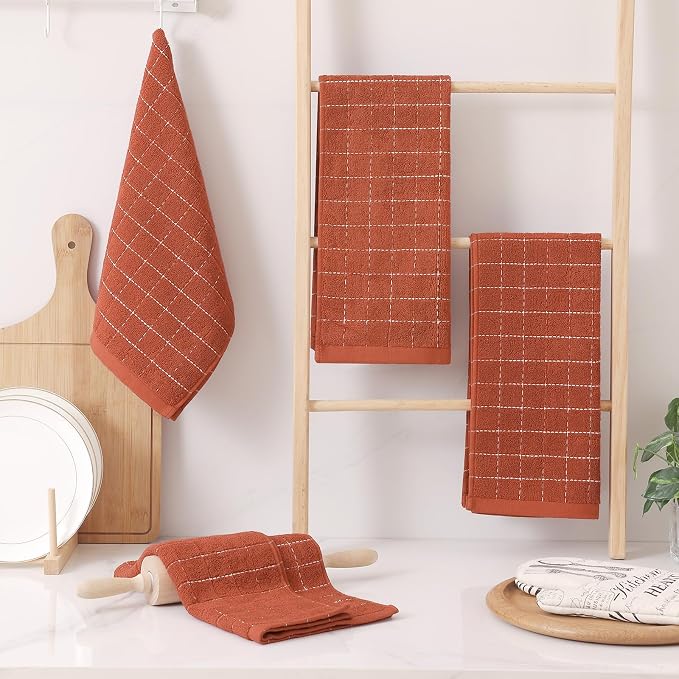 Homaxy 100% Cotton Terry Kitchen Dish Cloths, 8 Pack, Rust | Ultra Soft and Absorbent Dish Towels for Kitchen, Suitable for Drying and Washing Dishes